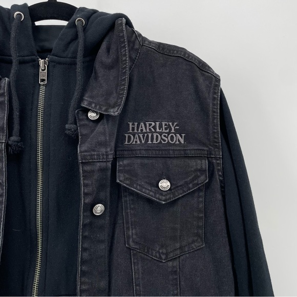 Harley Davidson Women’s Denim Vest & Zip Front Hoodie Combo Black Willie G L - Picture 5 of 13